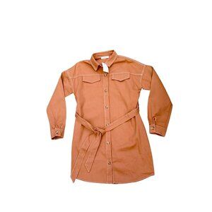 idem ditto Women Brown Demin Shirt Dress With Belt - 100% Cotton Long Sleeve S